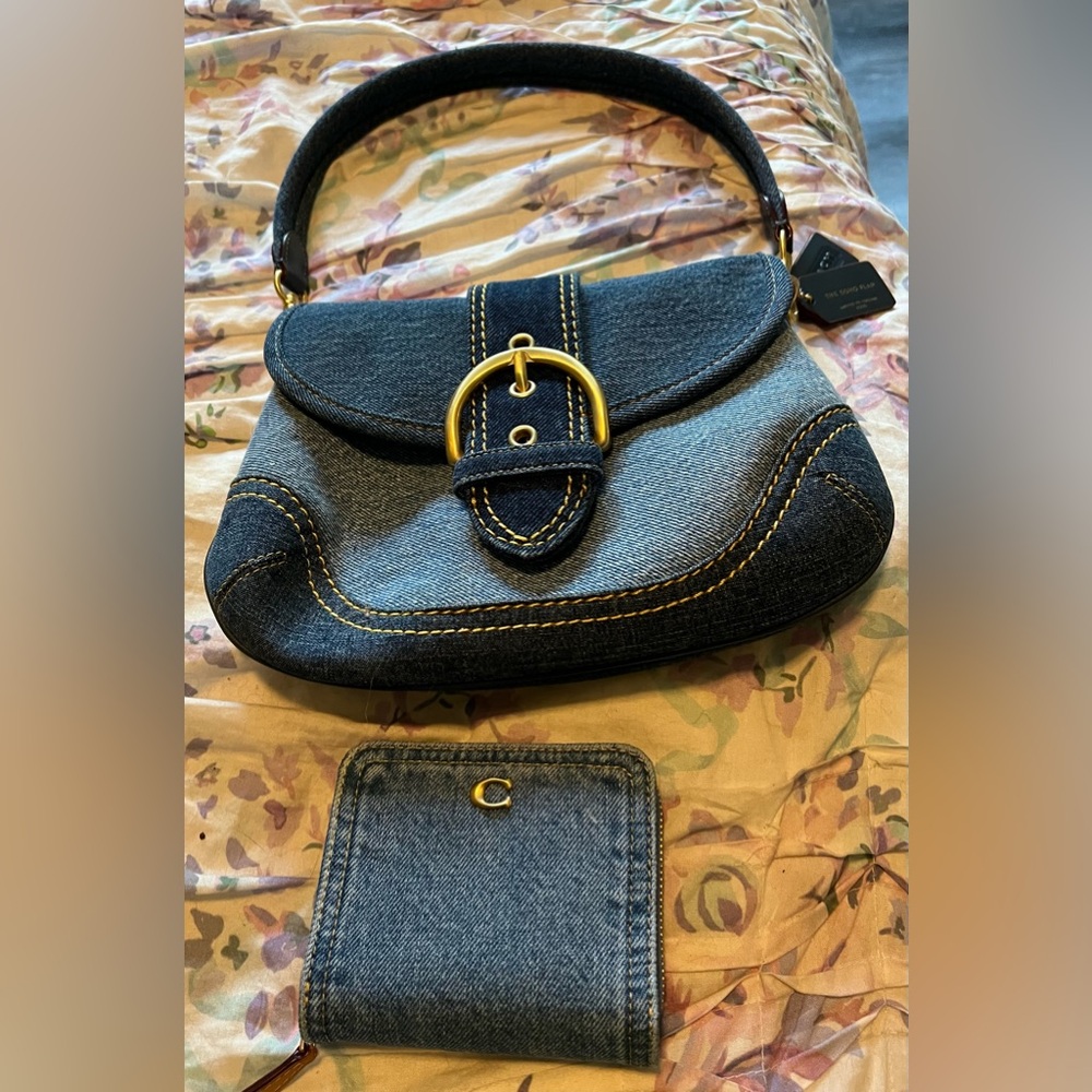 Coach Soho Bag In Upcycled Repurposed Denim with matching billfold wallet